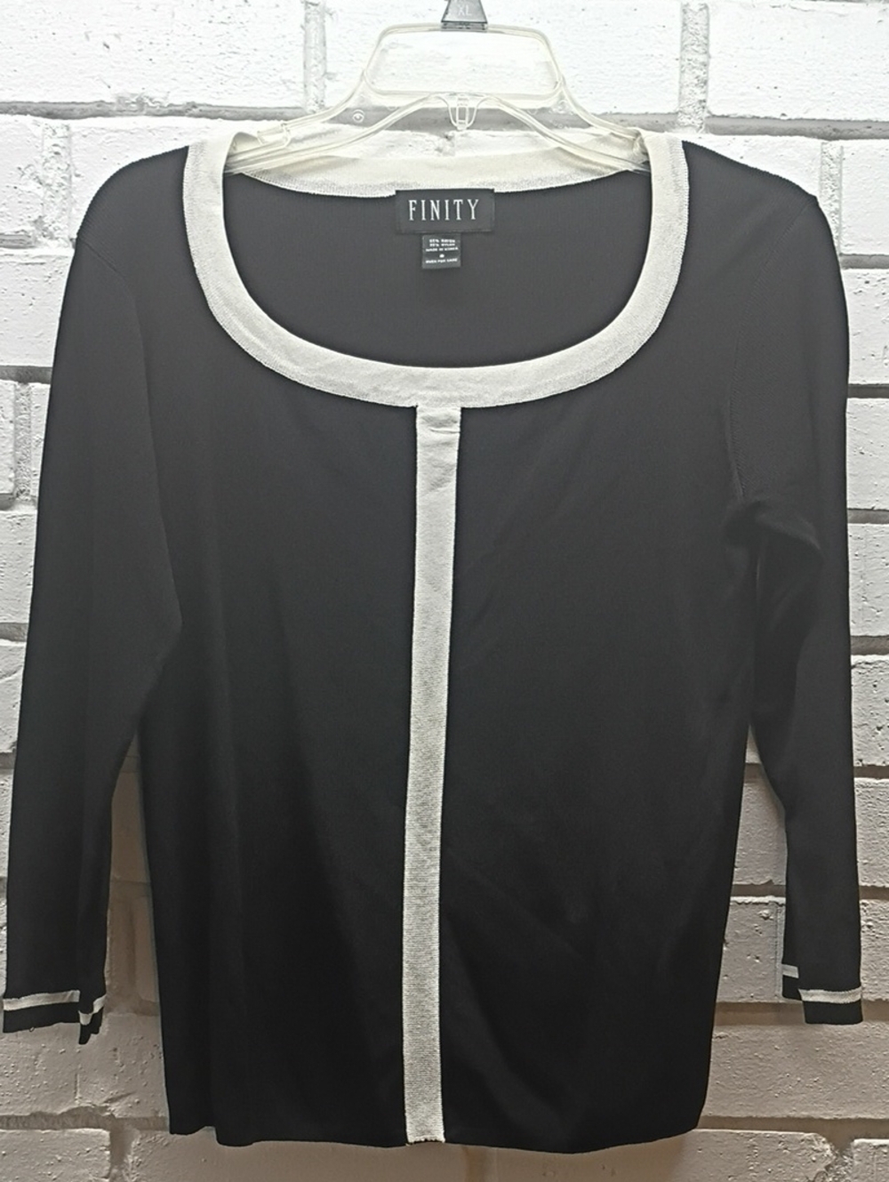 Finity Black Long Sleeve Top with White Trim Accents Size S